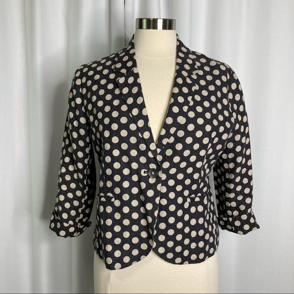 Gorman US size 8, AU 12 polka dot cropped blazer jacket with cuffed sleeves